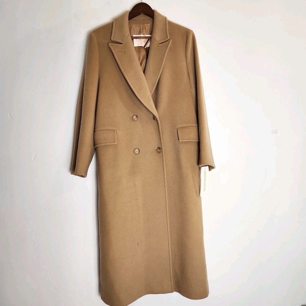 NWT $270 Vintage Pendleton Wool Coat Sz 12 Camel Long Double Breasted Old Money